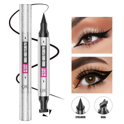 QIC Dual Tip Eyeliner Stamp Pen - Waterproof, Quick-Dry, Long-Lasting & Smudge-Proof for Beginners, Natural Look with Black