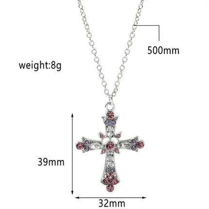 Gothic Big Zircon Cross Necklace Unisex Y2K Irregular Goth Large Cross Pendant Necklaces  for Men Women Couple Necklace Jewelry
