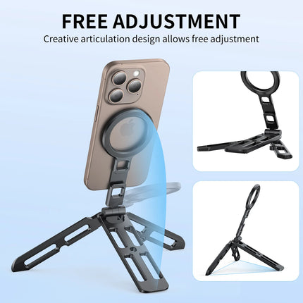 VRIG MG-21 Magnetic Phone Holder Magsafe Tripod with Arca-Swiss Cold Shoe for Phone Vlog Foldable Desktop Phone Mount for Travel