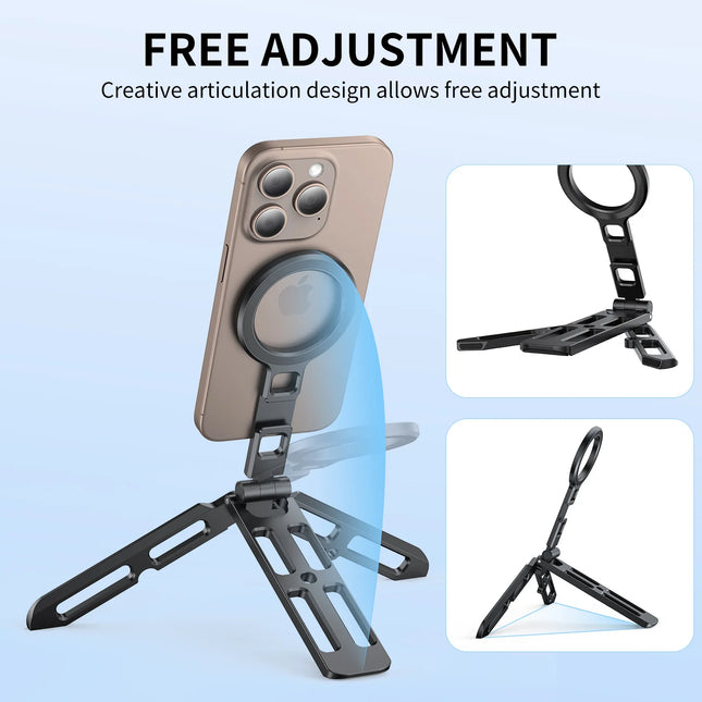 VRIG MG-21 Magnetic Phone Holder Magsafe Tripod with Arca-Swiss Cold Shoe for Phone Vlog Foldable Desktop Phone Mount for Travel