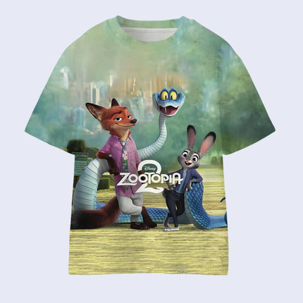 Kids Short Sleeve T-shirt with Zootopia 2  Pattern, Outerwear or Layering Top for Summer and Fall Seasons, Shirt for Boys Girls