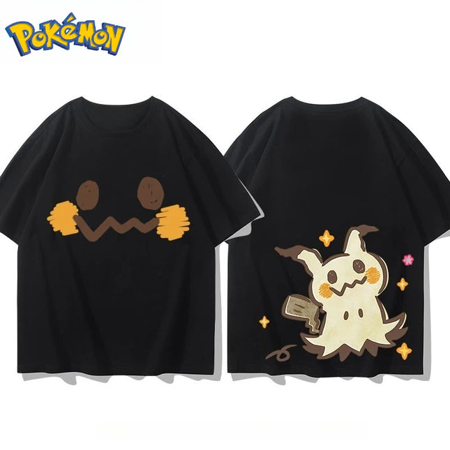 Men's New Pokémon Mimikyu Front and Back Printed T-shirt Men's and Women's Summer New Loose Casual Versatile Short-sleeved Top