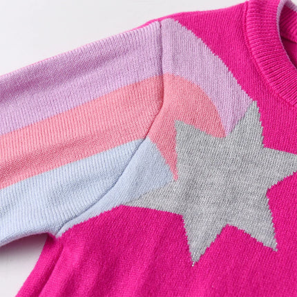 DXTON Children's Sweater for Autumn Winter Girls Red Star Striped Pullover Knitwear Kids Knitting Pullovers Tops Children Clothes