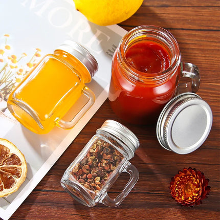 40ML Portable Mini Mason Jar With Handle Leakproof Glass Water Bottle For Milk Cold Brew Coffee Crystal Wine Whisky Glass