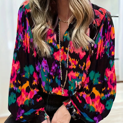 Plus Size 1XL-5XL Women’s Casual Tie-dyed Printed Puff Sleeve Blouse Women Fashion and Comfortable Blouse