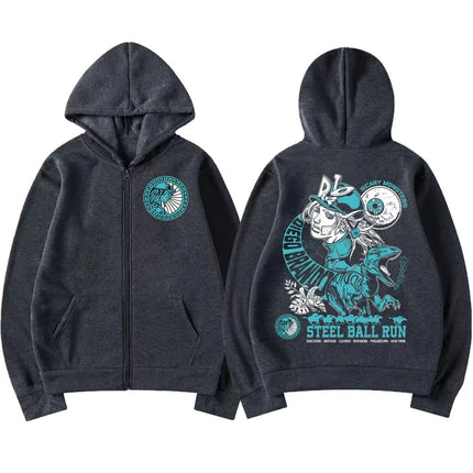 Anime Jojo Bizarre Adventure Zipper Hoodies STEEL BALL RUN Diego Brando Manga Zip Up Sweatshirts Men's Fashion Casual Pullovers