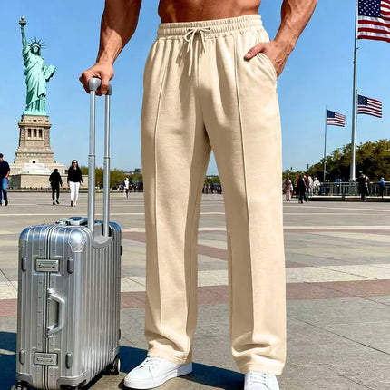 Amazon European American plus size knitted pants, four-season loose straight leg joggers for men business casual sports wear