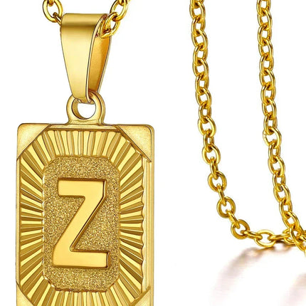 Fashion 26 Letter Gold Color Pendant Necklace for Men Women O Chain Link Charm Square Initial Necklace Choker Jewelry