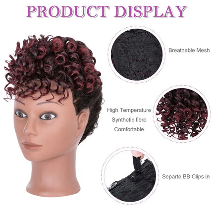 Snoilite Synthetic Afro Puff Bangs Hairpiece Short Kinky Curly Hair Bun For Women Girls Short Chignon Hair Extension Black Brown