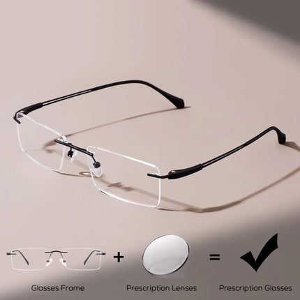 Ultralight Men Rimless Prescription Glasses Frameless Reading Computer Driving Blue Light Blocking Myopia Eyeglasses Progressive