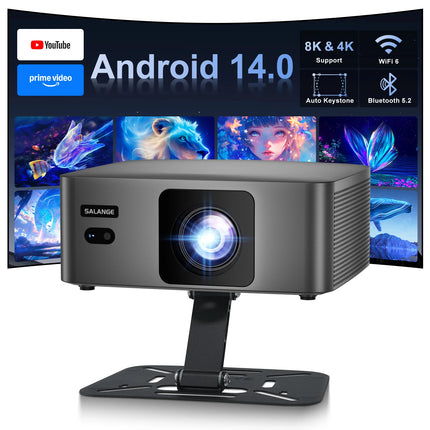 Salange New Smart Projector Android 14 5G Wifi6 Bluetooth Mini Beamer Home Cinema Theater Outdoor TV 4K Movie Portable Projector