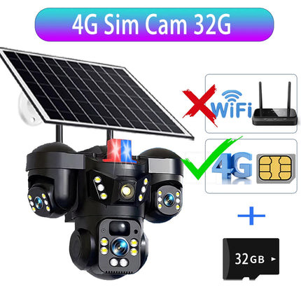V380 Three Lens Three Screens 15MP 4G Solar Camera Outdoor WiFi 10X Digital Zoom Waterproof Auto Tracking Security CCTV Cameras