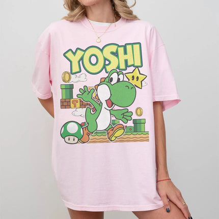2026 New Super Mario Yoshi graphic unisex 100%cotton shirt, There are children's sizes, summer Men's fashion Harajuku T-shirt