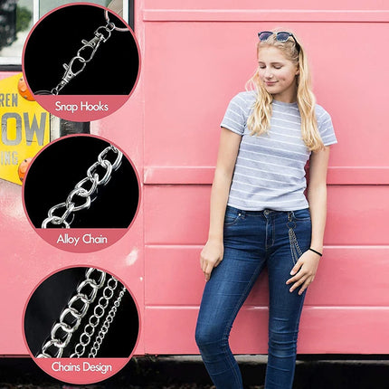 Punk Steet Keychains Chain Women Men Moon Star Rivets Skull Accessories Choice Rock Goth Pants Waist Belt Chain On Jeans Jewerly