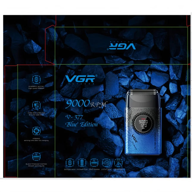 VGR Face Shaver 9000 RPM Foil Shaver LED Electric Shaver Professional Beard Trimmer Reciprocating Shaving Machine for Men V-377
