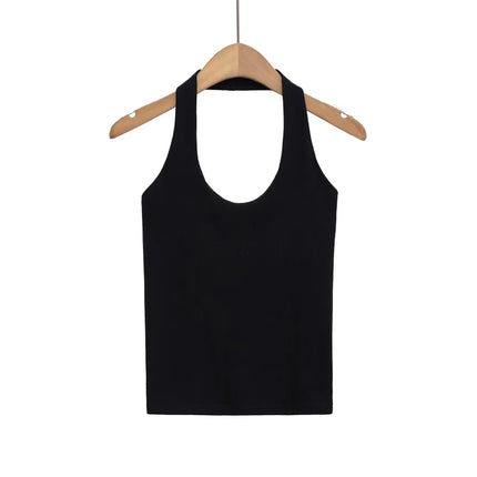 ETJ 2025 New Product: Women's Sexy Hot Girls Outfit - Halter Neck, Stretchy, Slim Fit, Backless, Versatile, Solid Color Top