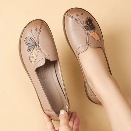 New Real Leather Perforated Ballet Flats Women's Massage Insole Slip On Moccasins Woman Hollow Loafer Casual Daily Shopping Shoe