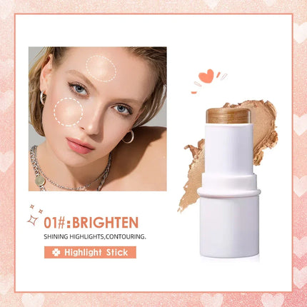 QIBEST Multi-functional Makeup Balm Pearlescent Highlights Stick Cheek Blush Brighten Highlight Stick Lip Balm Contour Pen