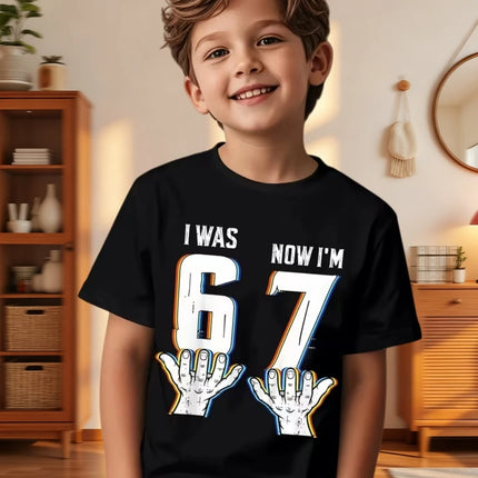67 Meme T-Shirt for Kids 6-7 Years Old Birthday Party Gifts Summer Short Sleeve Tees Crew Neck Graphic Y2k Children's Clothing