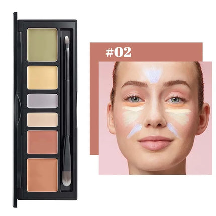 6-color concealer palette with brush,long-lasting concealer, waterproof full coverage concealers,Corrects Dark Circles,Red Marks