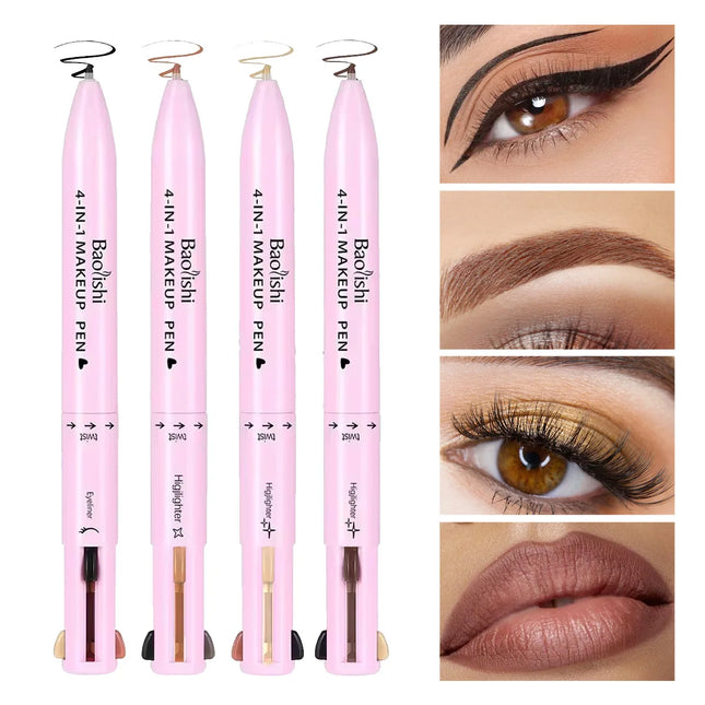4 in 1 Multi-function Makeup Pen, Compact Travel Eyeliner, Lip Liner, Eyebrow Pencil, Highlighter Eyeshadow Pen