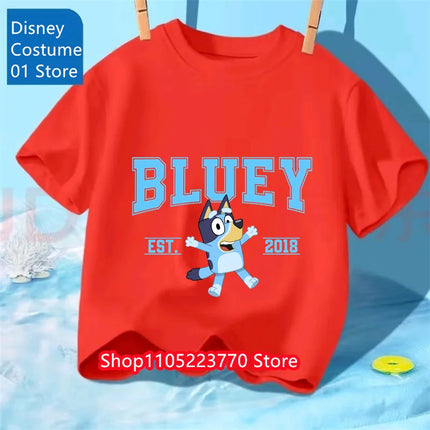 Bluey Themed Kids T-Shirt Boys Girls Autumn Winter Cartoon Graphic Short Sleeve Tee Daily Wear Top