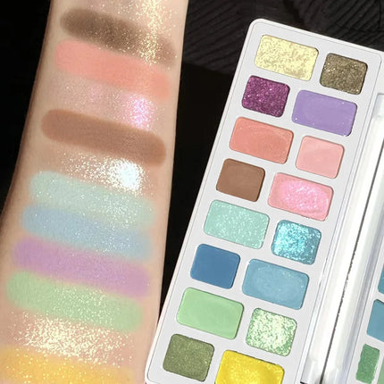DIKALU 16 Color Eyeshadow Palette Professional Women Makeup Long-Lasting Pearly Shiny Pink Blue Green Eye Shadow Palette Glitter