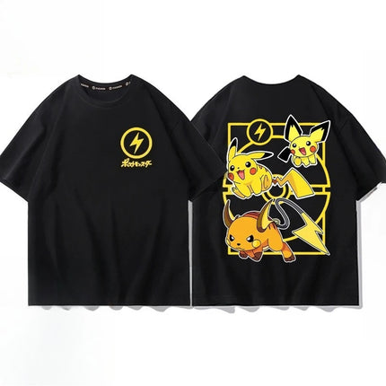 Pokémon Pikachu Gengar Charmander Black T-shirt Men's 2026 Summer Fashion Oversize Street Casual Y2K Tops Streetwear Clothing
