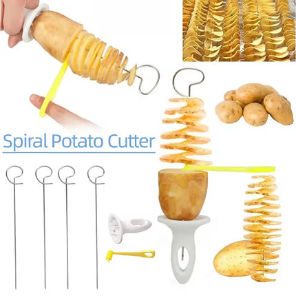 6 Set Spiral Potato Cutter with 4 Stainless Steel Sticks Spiralizer Chips Maker Reusable Potato Twister Kitchen Gadgets