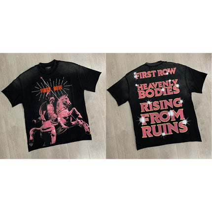 2026 New Style Cotton T-Shirt Short Sleeve Full-Printed Digital Print Men Women Couple Street Hip Hop Hooded Top
