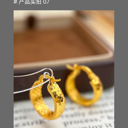 Crushed ice 9999 24K real gold earrings, earrings for women, fashionable versatile ear jewelry  gift