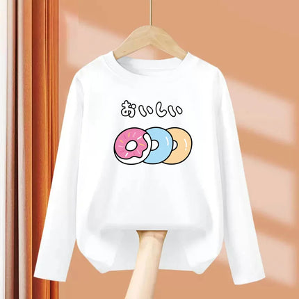 Little Girl Lollipop T-shirt Autumn Long Sleeved Tops Candy Cartoon Clothes Casual Round Neck Cotton Tees 3-14Y
