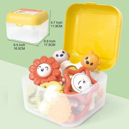 10PCS Baby Rattle 0-12 Months Newborn Soft Bell Teether Hand Shaking Crib Mobile Ring with Storage Box Educational Gift Toy