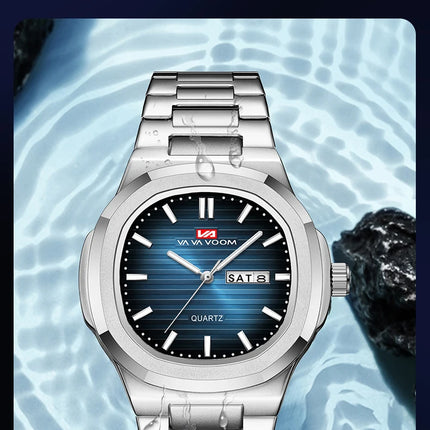 VA VA VOOM Square Luxury Men Wristwatch Waterproof Luminous Date Stainless Steel Male Clock Business Sports Quartz Watch for Men