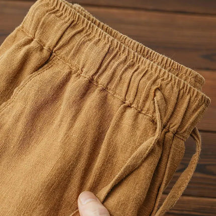 Straight Casual Cotton Linen Pants Men Wide Leg Lightweight Baggy Cotton Sweatpants Male Sport Jogger Straight Work Trousers