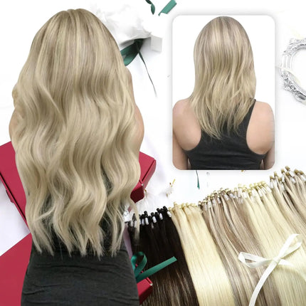 Moresoo Micro Link Hair Extensions Human Hair Micro Loop Hair Cold Fusion 50G Invisible Brazilian PreBonded Remy Micro Ring Hair