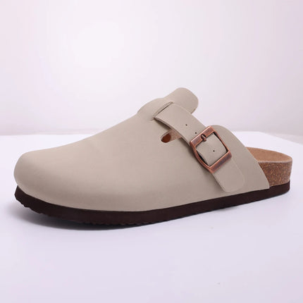 Litfun Suede Cork Clogs For Women Men Genuine Summer Clogs with Arch Support Cork Leather House Mules Shoes Thick Beach Sandals