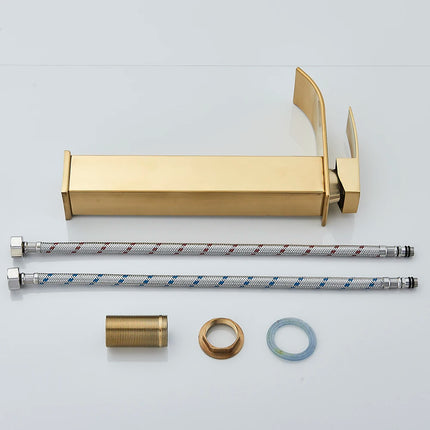 Brushed Golden Basin Faucets Elegant Waterfall Bathroom Sink Faucet Single Lever Hole Deck Mount Brass  Mixer Tapsfaucets and si