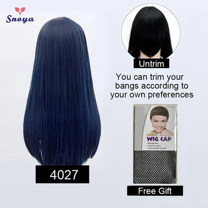 Snoya 60cm synthetic long straight cosplay wig with bangs Heat Resistant hair Anime pink blonde red blue purple women wig