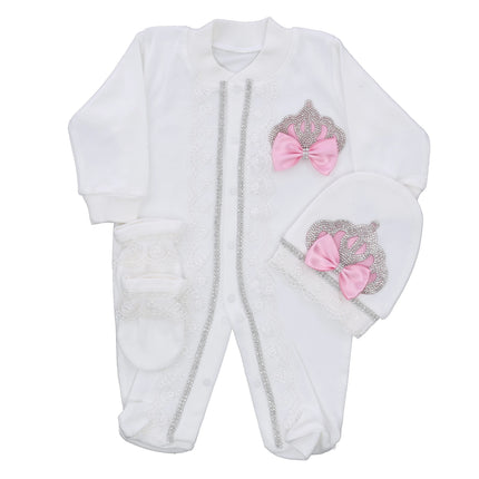 Original UK Prince Take Me Home Outfit Baby Crown Jewels set Baptism Bling Outfit Rubybelleb Light Blue 3pcs Layette Swaddle Set