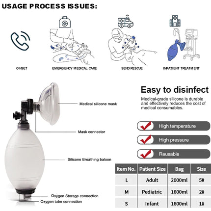 Califed Silicone Simple Respirator Adult/Child/Infant First Aid Manual Resuscitator Emergency Self-help Portable Rescue Tools