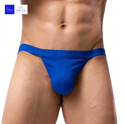 Sexy Contour Pouch Men's Solid Ice Silk Polyester Bikini Briefs Low-Rise Breathable Moisture-Wicking Athletic Underwear Thong