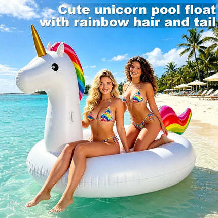 102" Giant Inflatable Unicorn Pool Float with Handles - Summer Beach Swimming Pool Party Toys Ride-on Lounge for Multi Players