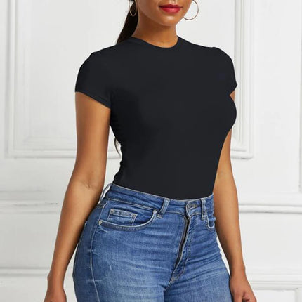 Sexy One Piece Bodycon Bodysuit Short Sleeve O Neck Open Basic White Black Red Overalls Women Body Top Skinny Rompers Female