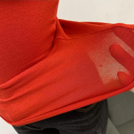 Semi-sheer high-neck T-shirt, Korean style, short-sleeved, slim-fit, elastic, solid inner layering shirt, sexy, for large busts