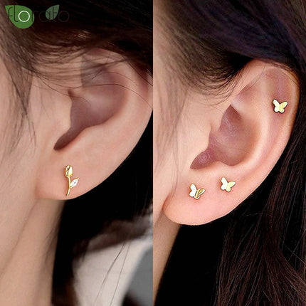 925 Silver Needle Fashion Heart Gold Color Stud Earrings for Women Exquisite Zircon Small Earrings Luxury Ear Piercing Jewelry