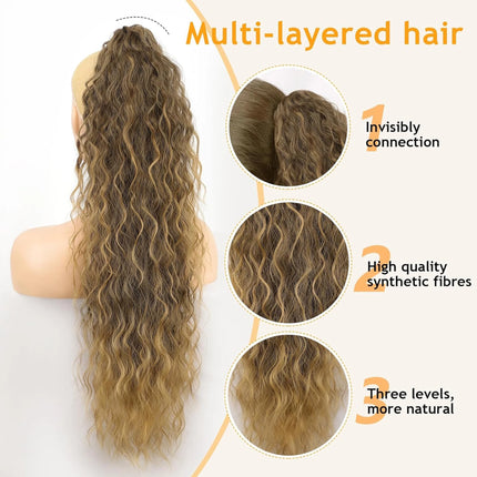 Synthetic Claw Long Wavy Ponytail Extension Black Brown 18-30" Curly Pony Tail Clip in Hair Extensions Fluffy Natural Looking
