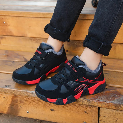 Kids' Sneakers Winter Plush Warm Leather Comfortable Tennis Shoes Casual Outdoor Sports Comfortable Tennis Shoes for Children