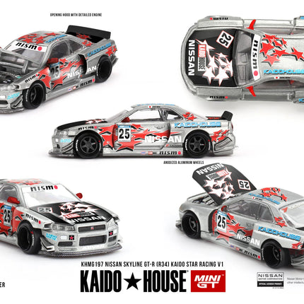 Kaido House + MINIGT Nissan Skyline GT-R (R34) Kaido Star Racing V1 Volkswagen T1 KAIDO WORKS V1 Alloy Car Model