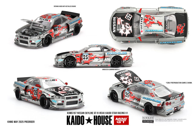 Kaido House + MINIGT Nissan Skyline GT-R (R34) Kaido Star Racing V1 Volkswagen T1 KAIDO WORKS V1 Alloy Car Model